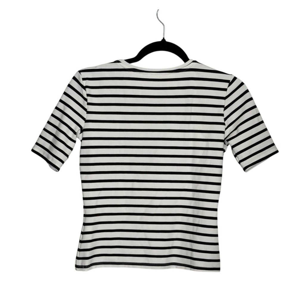 Koton Aysegul Afacan Womens Striped Short Sleeve T-Shirt White Black Small - Picture 2 of 6